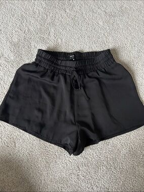 Talula Black Elastic Waist Satin-Look Athletic Shorts
